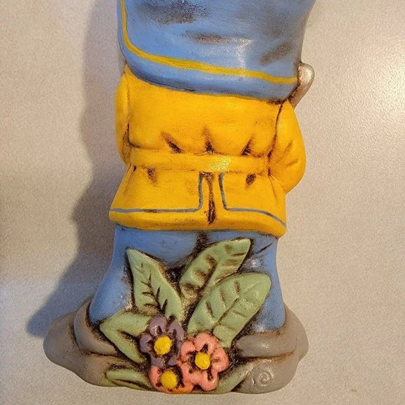 Vtg Pair Ceramic Garden Gnomes 5.5" Tall Boho 1970's Googly Eyes Hand Painted - Picture 11 of 12